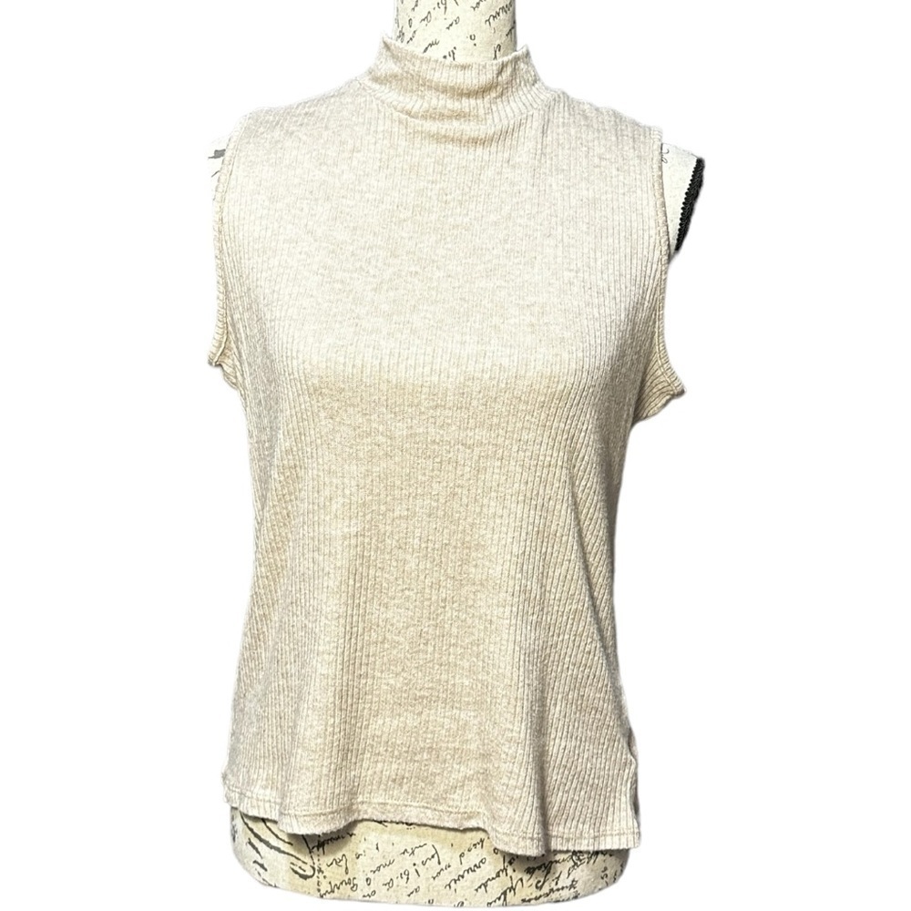 Kim & Cami Beige Mock Turtleneck Sleeveless Top Size Large